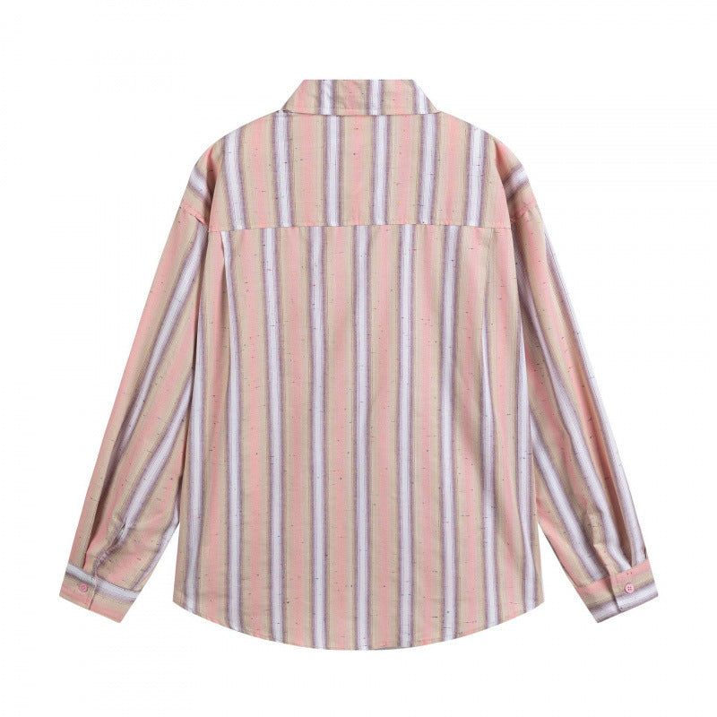Men's Loose-Fitting Cotton Shirt with Vertical Stripes and Rounded Hem Chichicherry