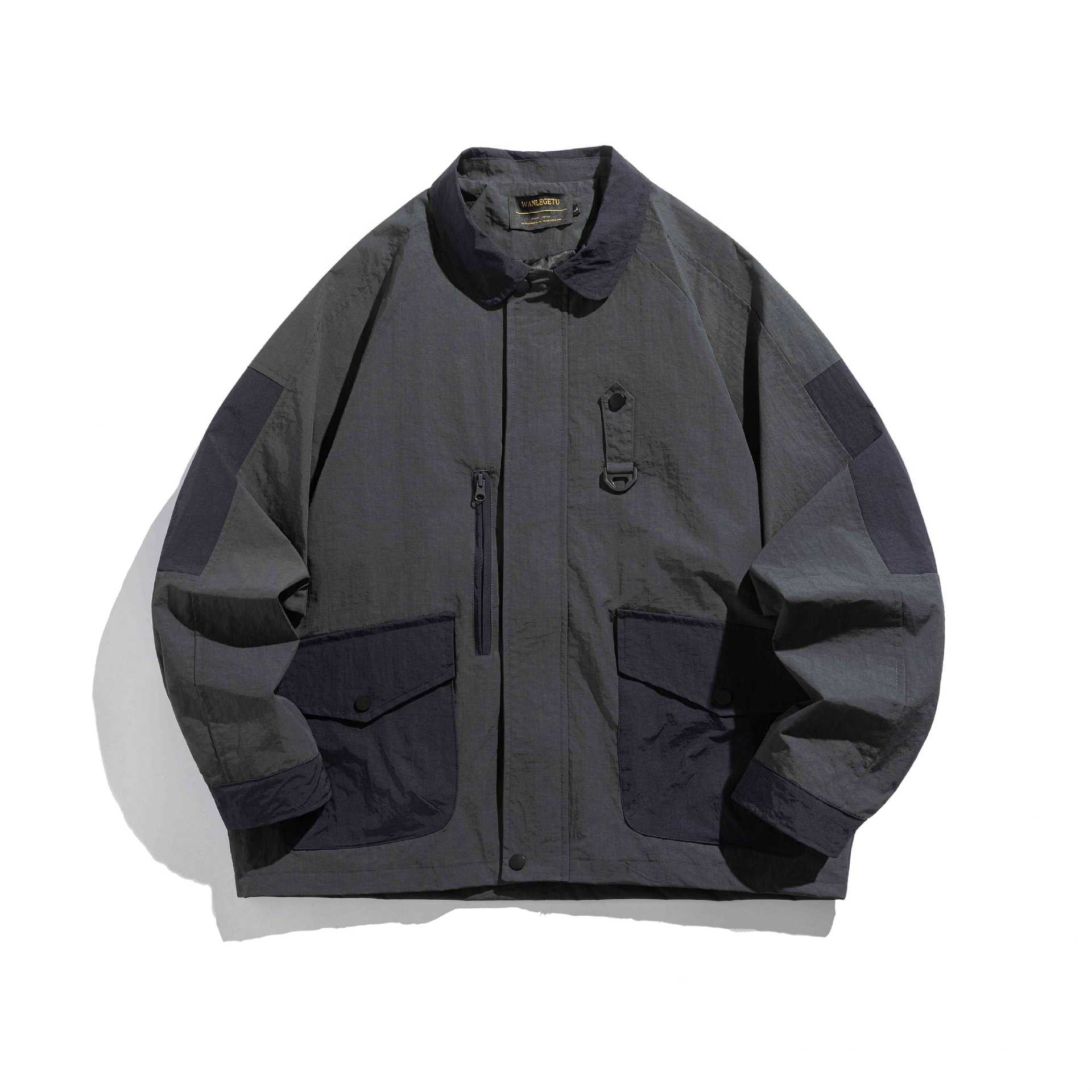 Unisex utilitarian field blouson jacket with multiple pockets and D-ring Chichicherry