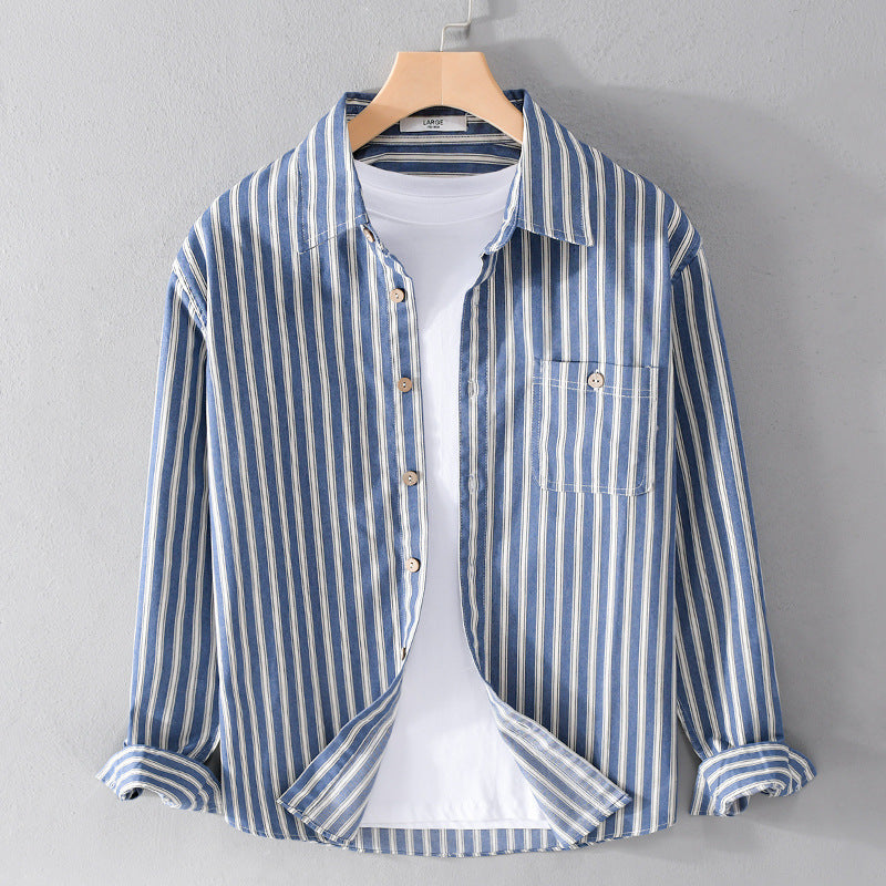 Men's Casual Striped Linen Blend Shirt Jacket in Relaxed Fit with Chest Pocket Chichicherry