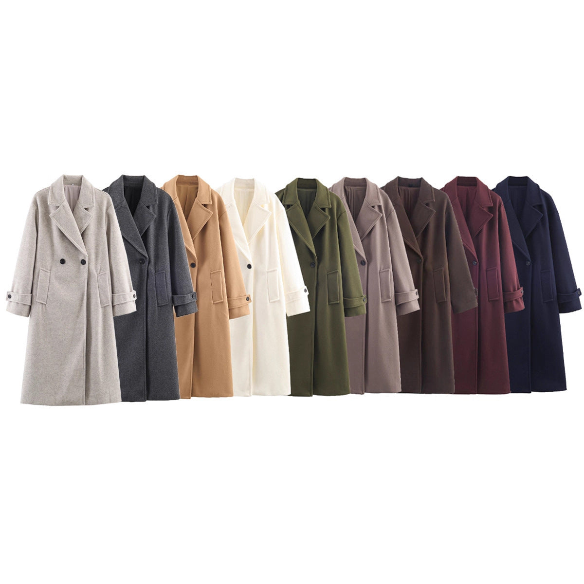 Women Oversized Wool Blend Coat with Double-Breasted Closure, Wide Lapels and Sleeve Tabs Chichicherry