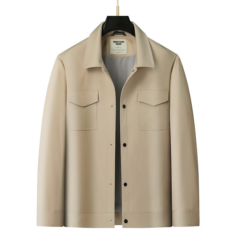 Men's Overshirt Jacket made of smooth artificial leather with chest pockets and snap button closure Chichicherry