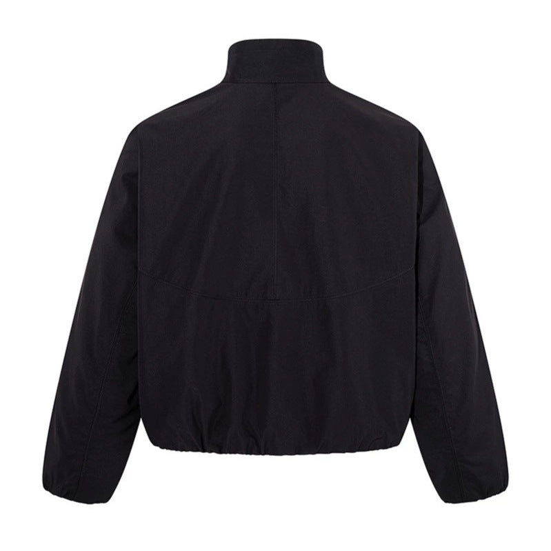 Women's cropped stand collar blouson jacket with elastic hem and concealed zipper Chichicherry