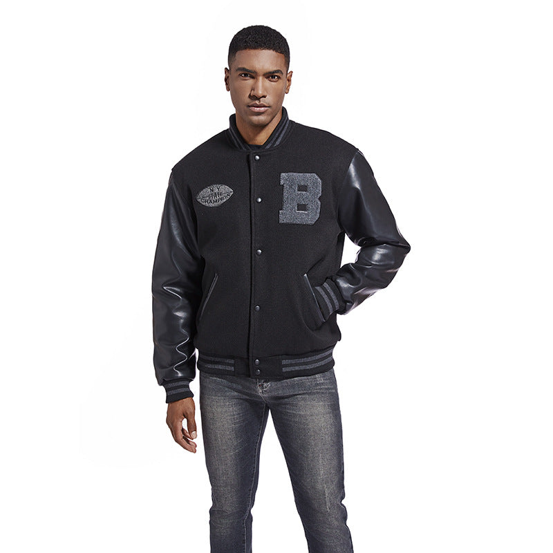 Men's college jacket made of wool blend with reinforced leather sleeves Chichicherry