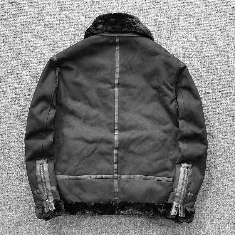 Men's padded pilot jacket made of suede leather imitation with teddy fur inner lining and zip Chichicherry