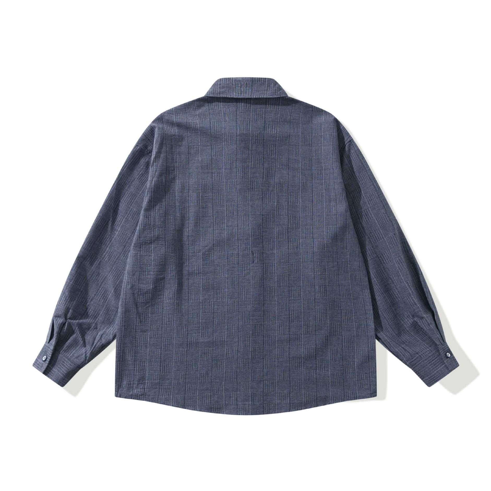 Men's Long Sleeve Oversized Shirt with Textured Check Pattern Look and Decorative Stitch Chichicherry