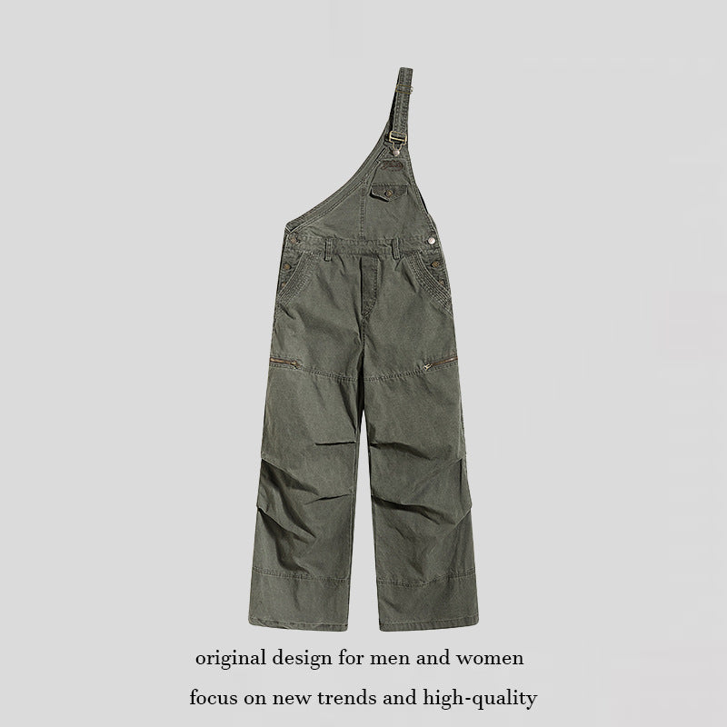 Women's Wide Dungarees with Asymmetric Strap and Multi-Pockets Chichicherry
