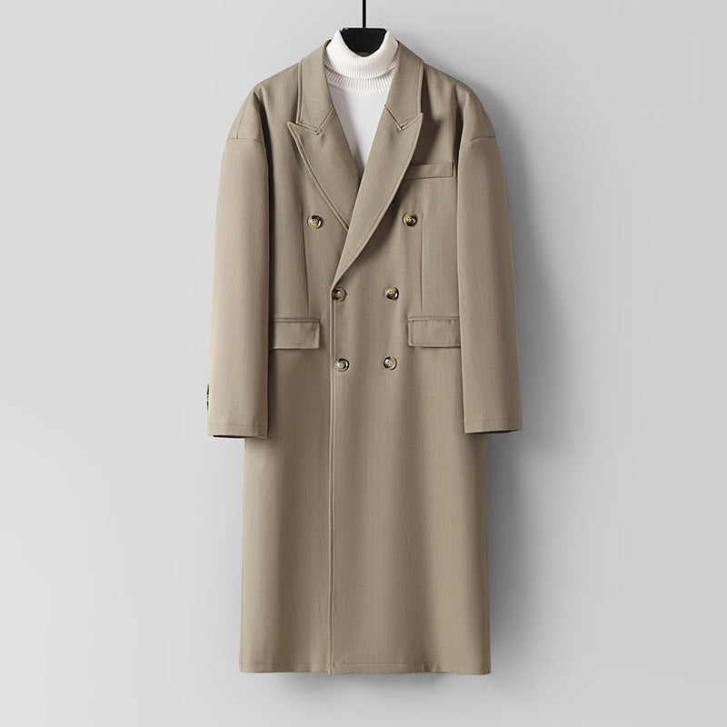 Men's Double-Breasted Longline Coat made of Wool Blend with Narrow Shawl Collar Chichicherry