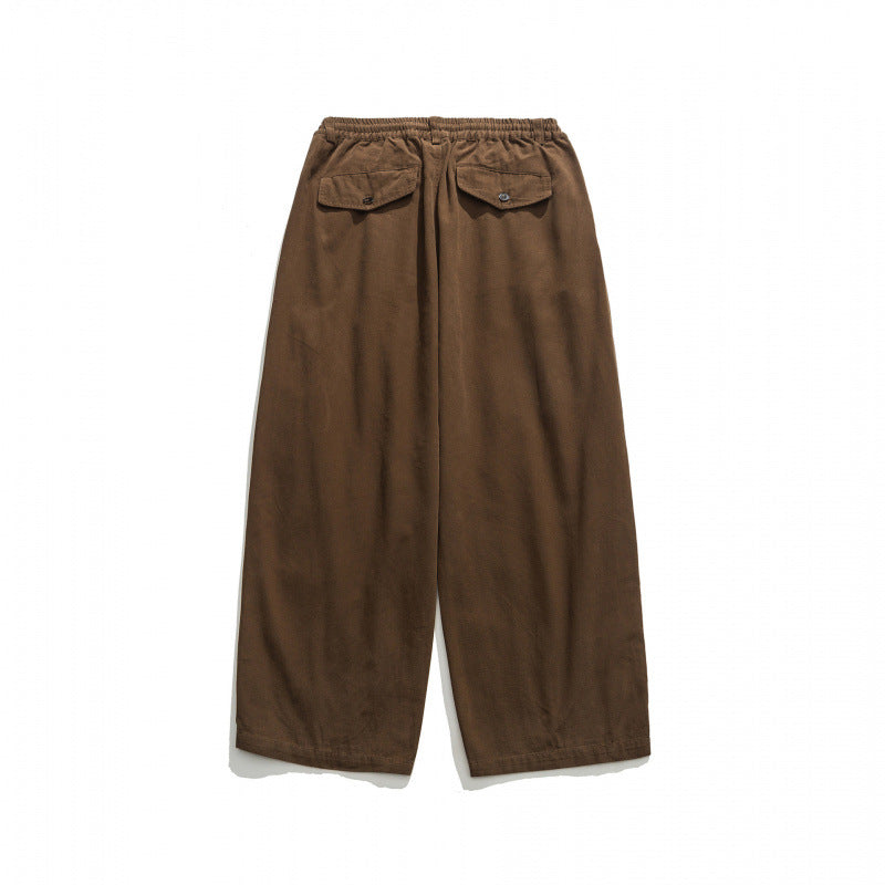 Unisex Wide Pleated Culotte Pants with Elastic Waistband, Deep Side Pockets and Casual 3/4 Length Chichicherry