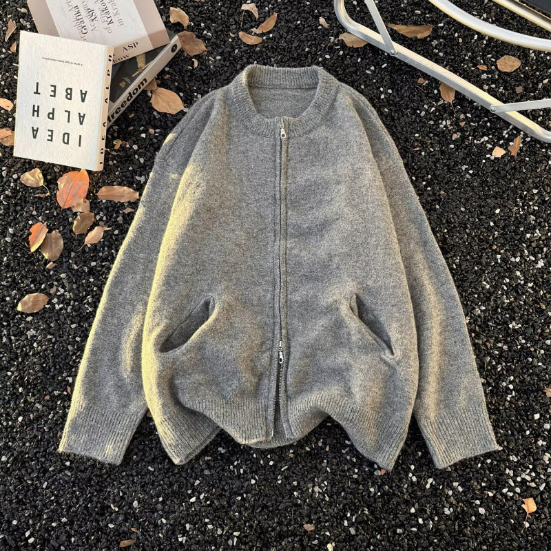 Unisex Feinstrick-Zipcardigan mit Rundhals und weichem Alpaka‑Mix Chichicherry