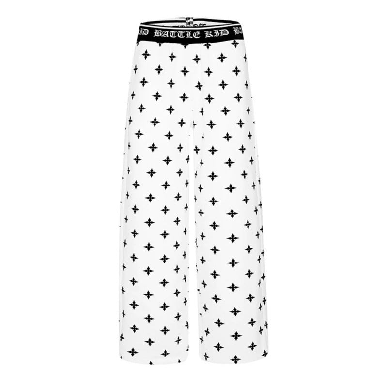 Women's extra-wide comfort lounge pants in palazzo cut with printed elastic waistband and all-over ornament print Chichicherry