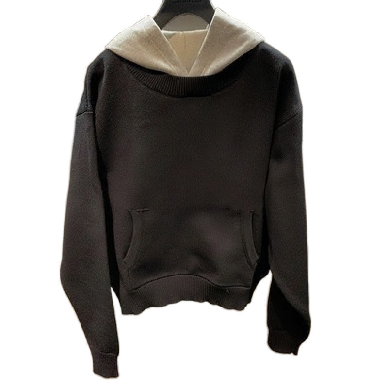 Unisex Grobgestricktes Lagenlook-Sweatshirt mit Kontrastkapuze und Kängurutasche Chichicherry