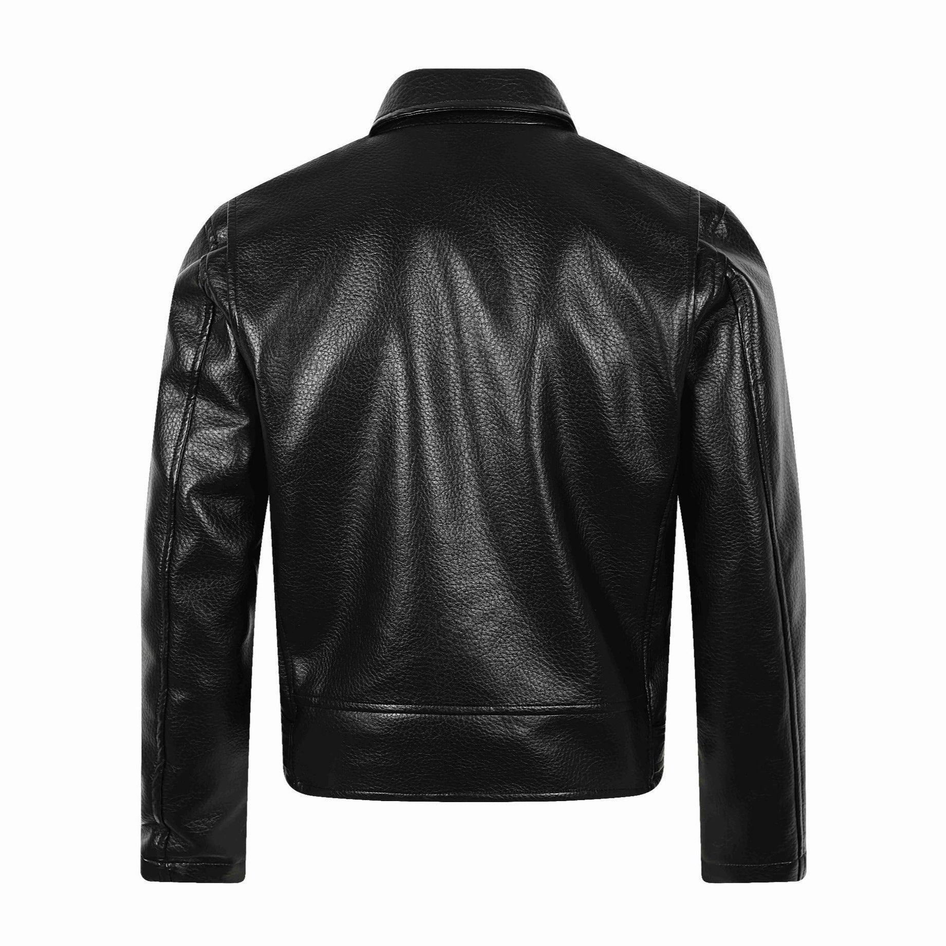 Men's Asymmetrical Biker Jacket Made of Faux Leather with Studded Hem and Multiple Zippers Chichicherry