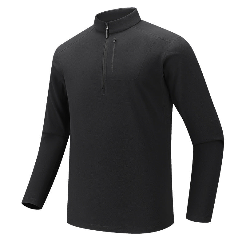 Men's Functional Long Sleeve Training Top with Stand-Up Collar and Zip Arm Pocket Chichicherry