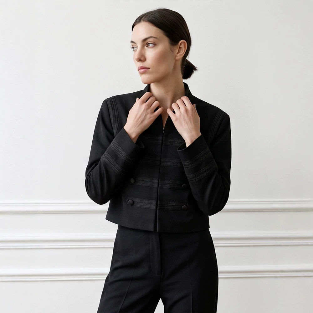 Women's cropped military-style jacket with double-breasted and decorative quilting details Chichicherry