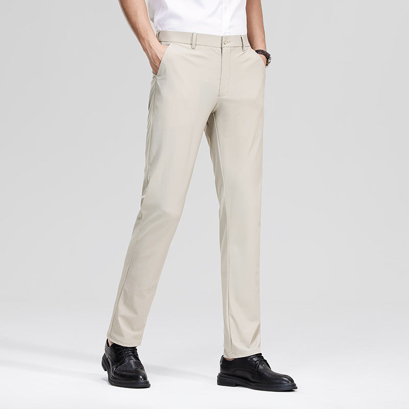 Men's Slim Business Stretch Pants with Crease and Comfort Waistband Chichicherry