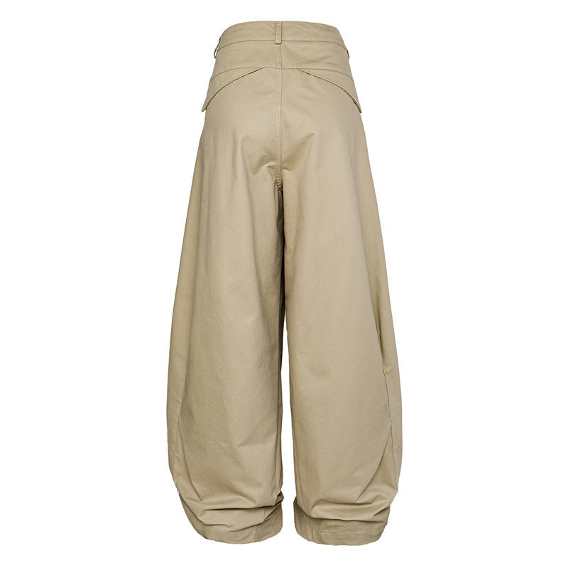 Women High Waist Culotte Pants made of heavy cotton blend with folded waistband Chichicherry