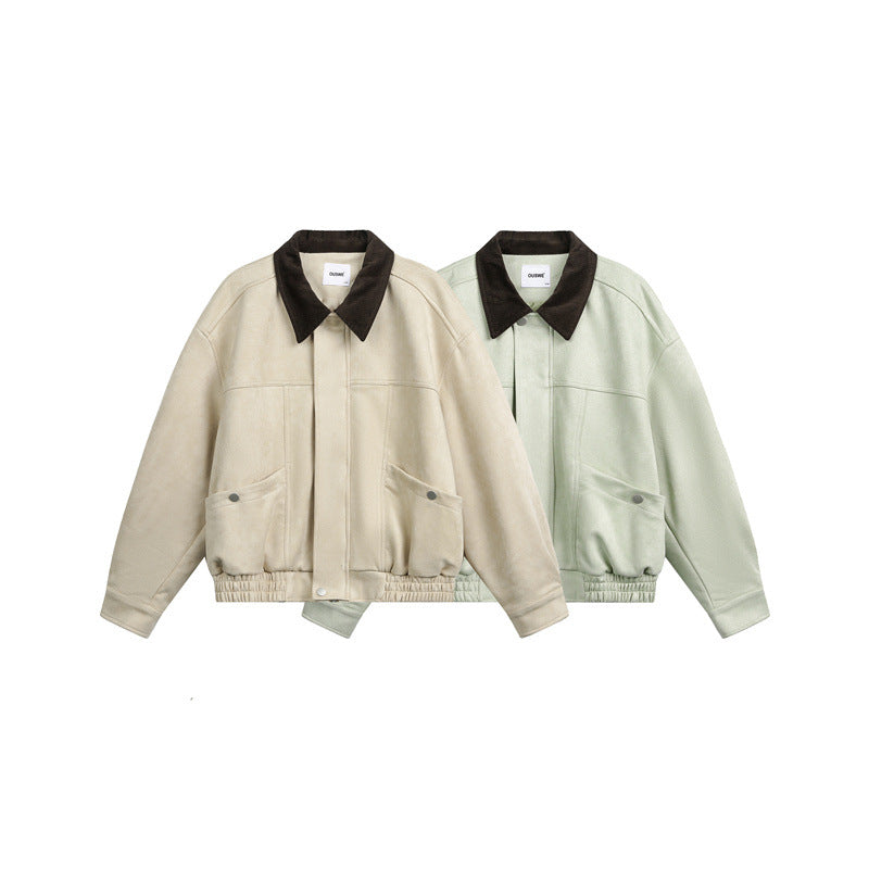 Unisex Short Cropped Boxy Blouson Jacket with Cord Collar and Elastic Waist Chichicherry