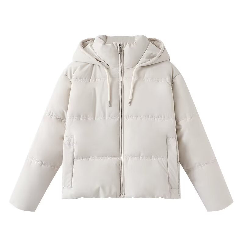Women's short padded hooded jacket in boxy cut with full-length zipper and side pockets Chichicherry