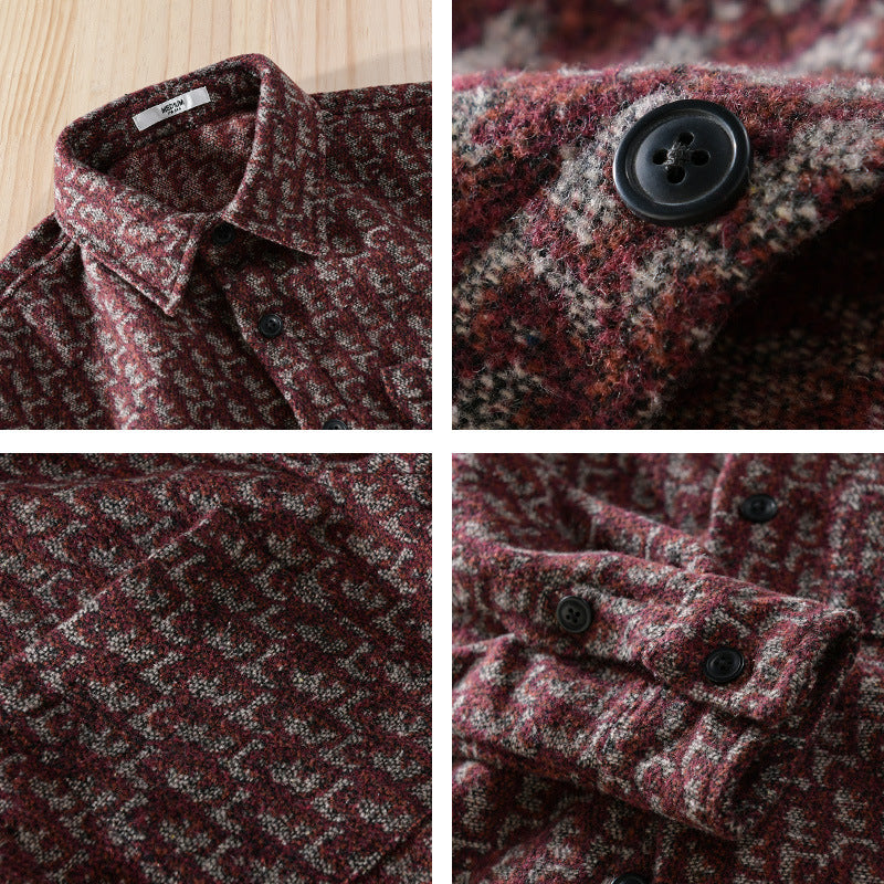 Men's Structured Jacquard Overshirt with Chest Pocket and Relaxed Fit Chichicherry