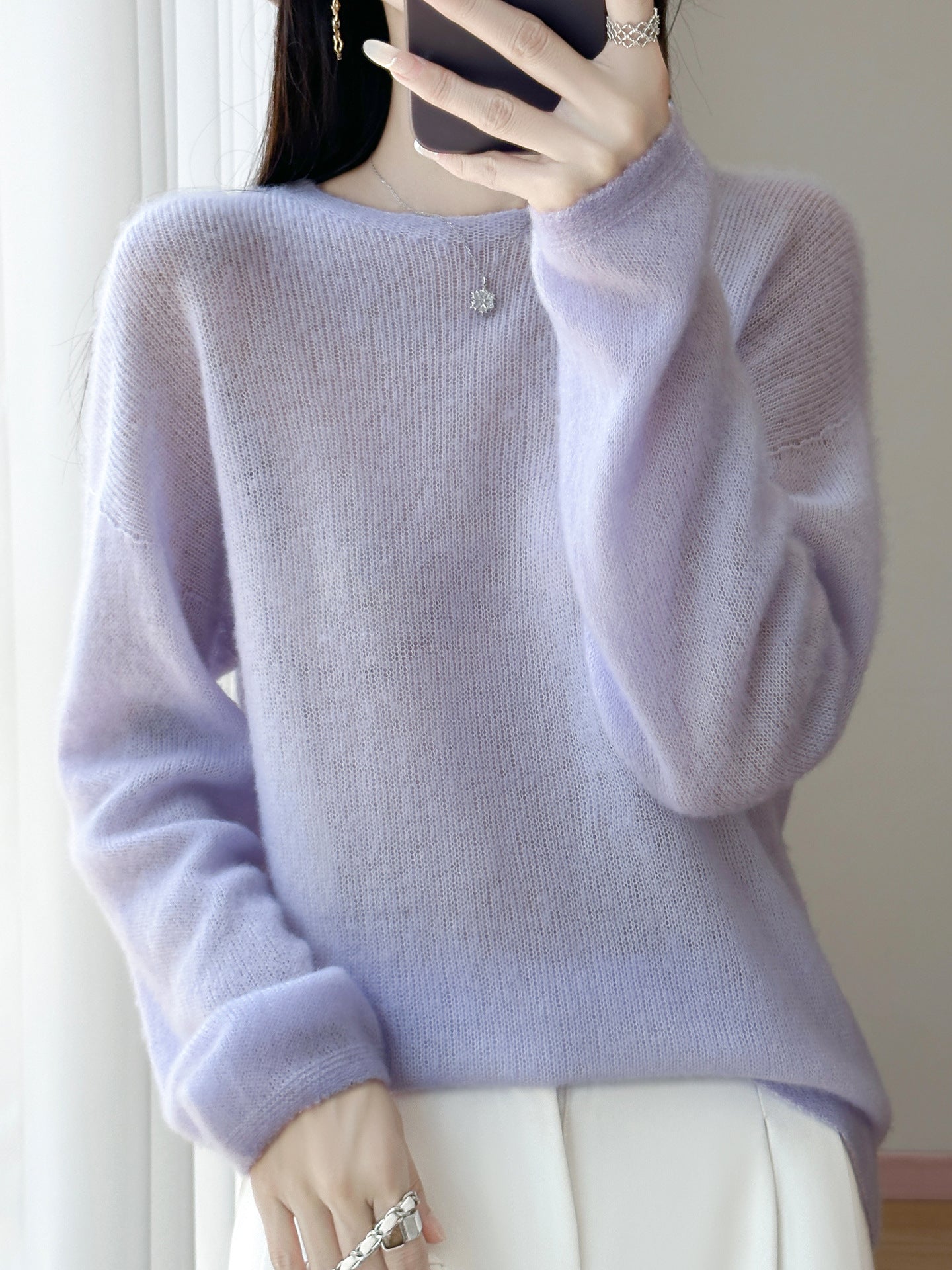 Women's Ultralight Mohair-Look Oversized Sweater with Boat Neck and Drop Shoulder Chichicherry