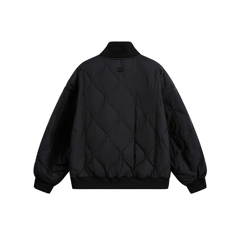 Ladies Quilted Short Blouson Jacket with Stand-Up Collar and Elastic Hem