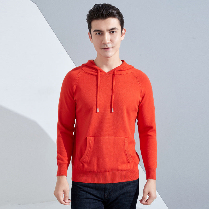 Men's Lightweight Hooded Fine Knit Sweater with Kangaroo Pocket and Raglan Sleeves Chichicherry