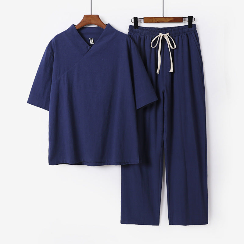 Unisex Lightweight Kimono Loungewear Set with V-Neck and Drawstring Pants Chichicherry