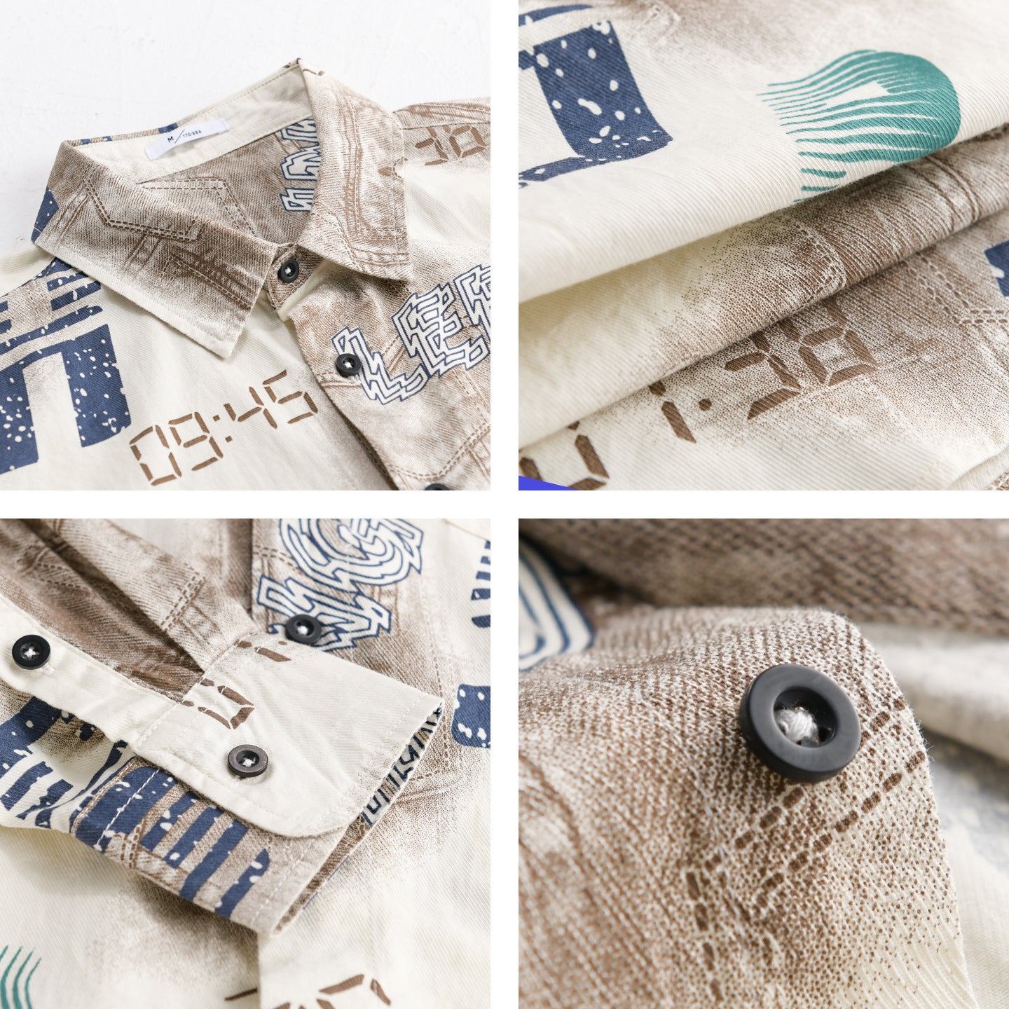 Men's Graphic Print Overshirt in Relaxed Fit with Chest Pockets Chichicherry