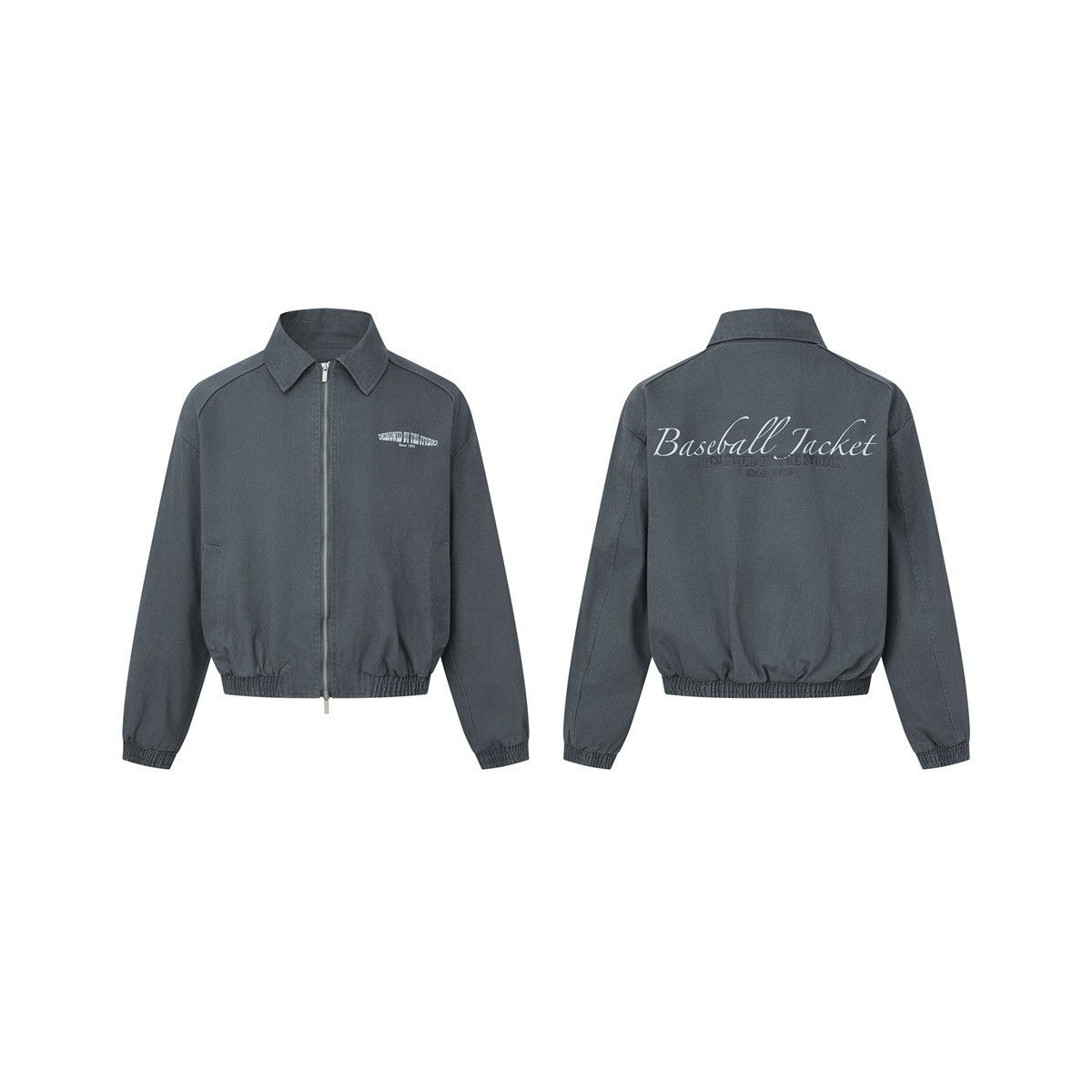 Unisex Boxy Blouson Jacket with Shirt Collar, Two-Way Zipper and Elastic Hem Chichicherry