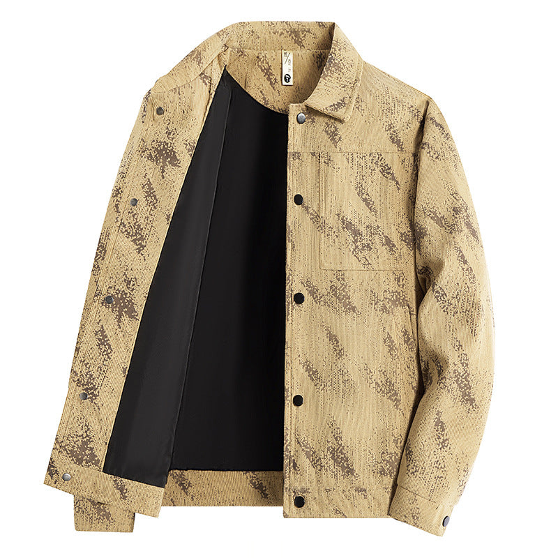 Men's Lightweight Overshirt Jacket with Subtle Reptile Print and Snap Closure Chichicherry