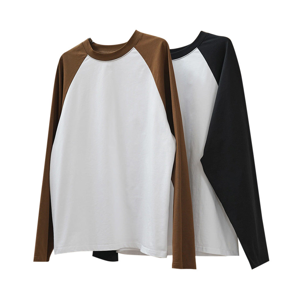 Women's Oversized Raglan Long Sleeve Shirt with Contrast Sleeves Chichicherry