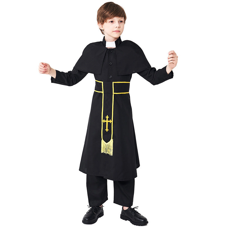 Men's Priest Costume with Cape and Golden Accessories Chichicherry