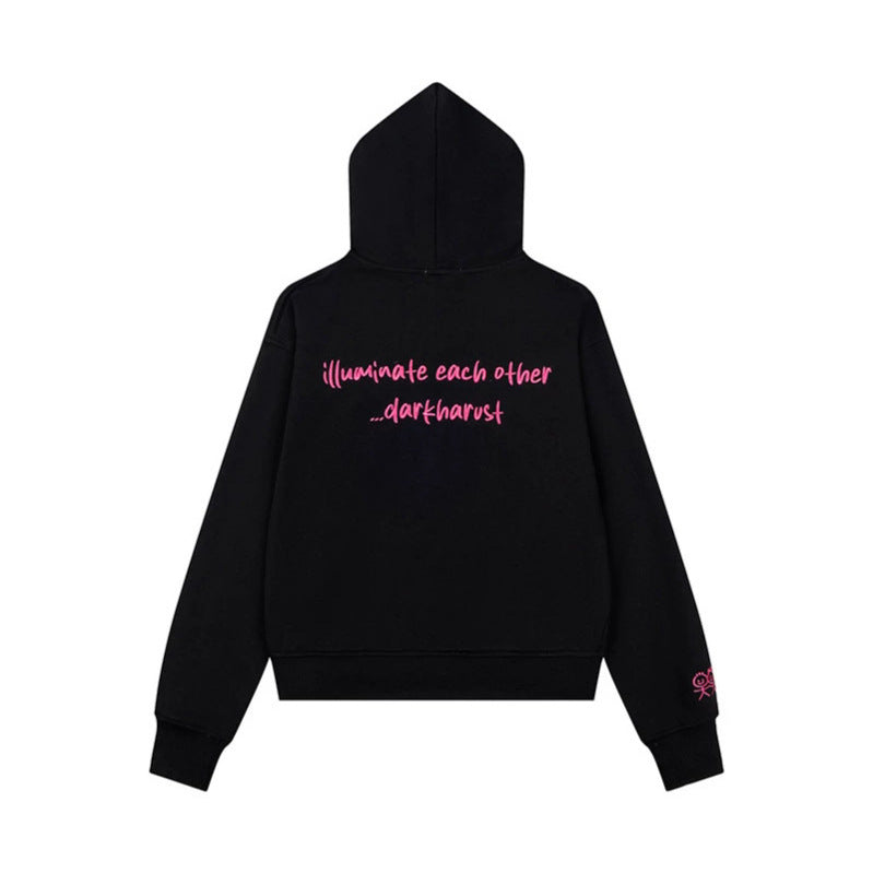 Women's Hoodie Sweat Jacket with Oversized Zipper and Minimalist Embroidery Chichicherry