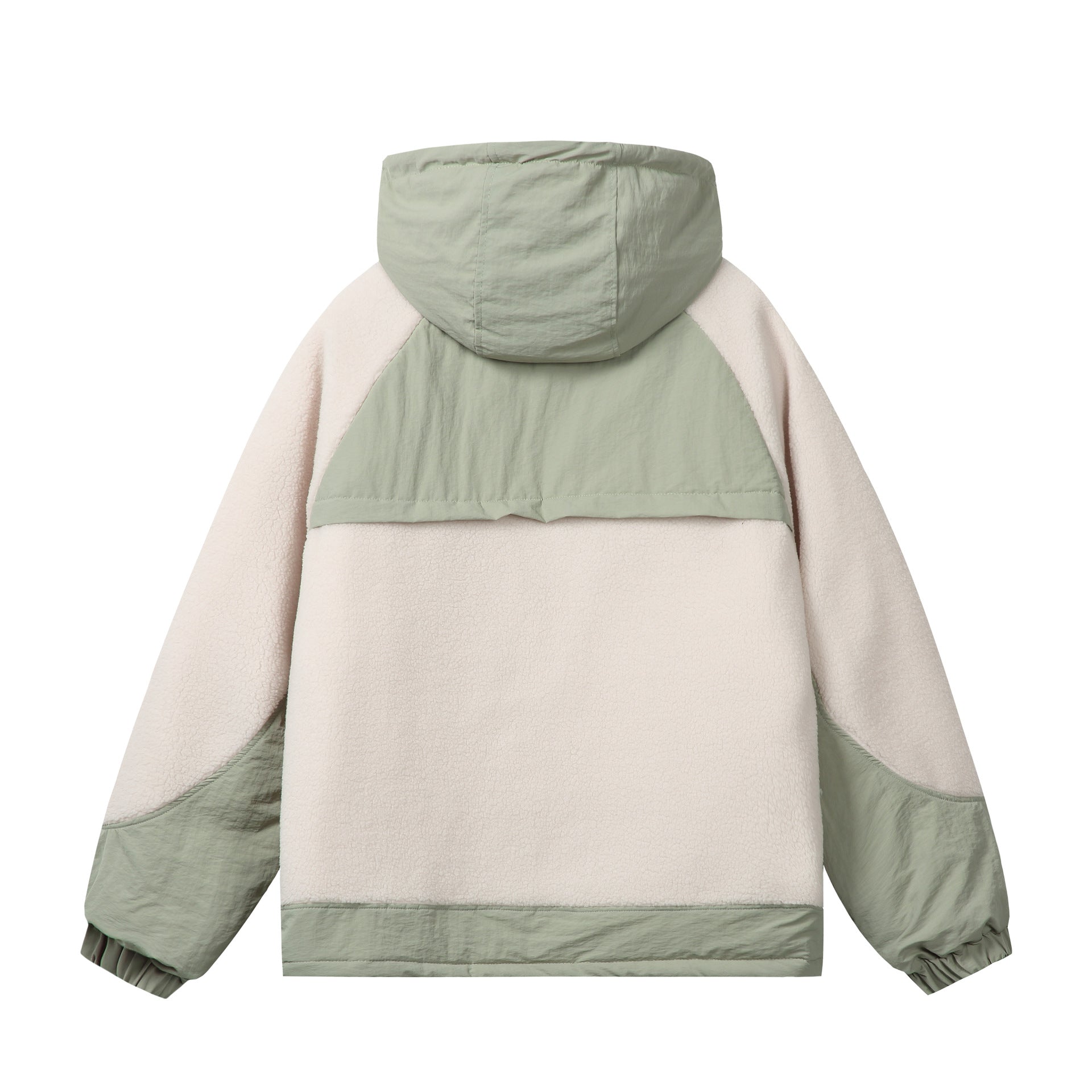 Unisex Boxy Fleece Jacket with Hood and Contrasting Nylon Inserts Chichicherry