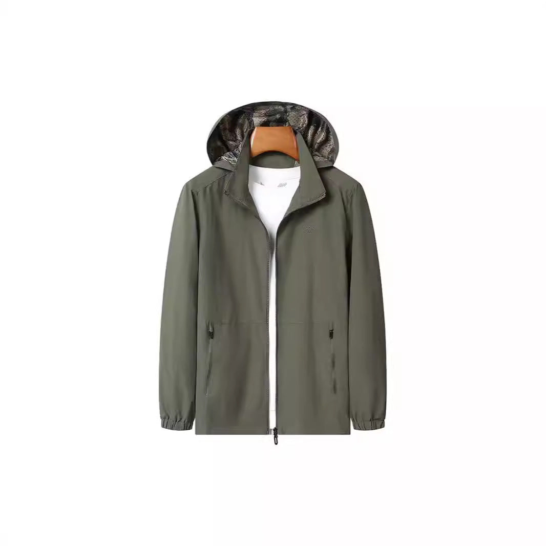 Men's Lightweight Hooded Shell Jacket with Water-Repellent Microfiber and Concealed Zipper Pockets Chichicherry