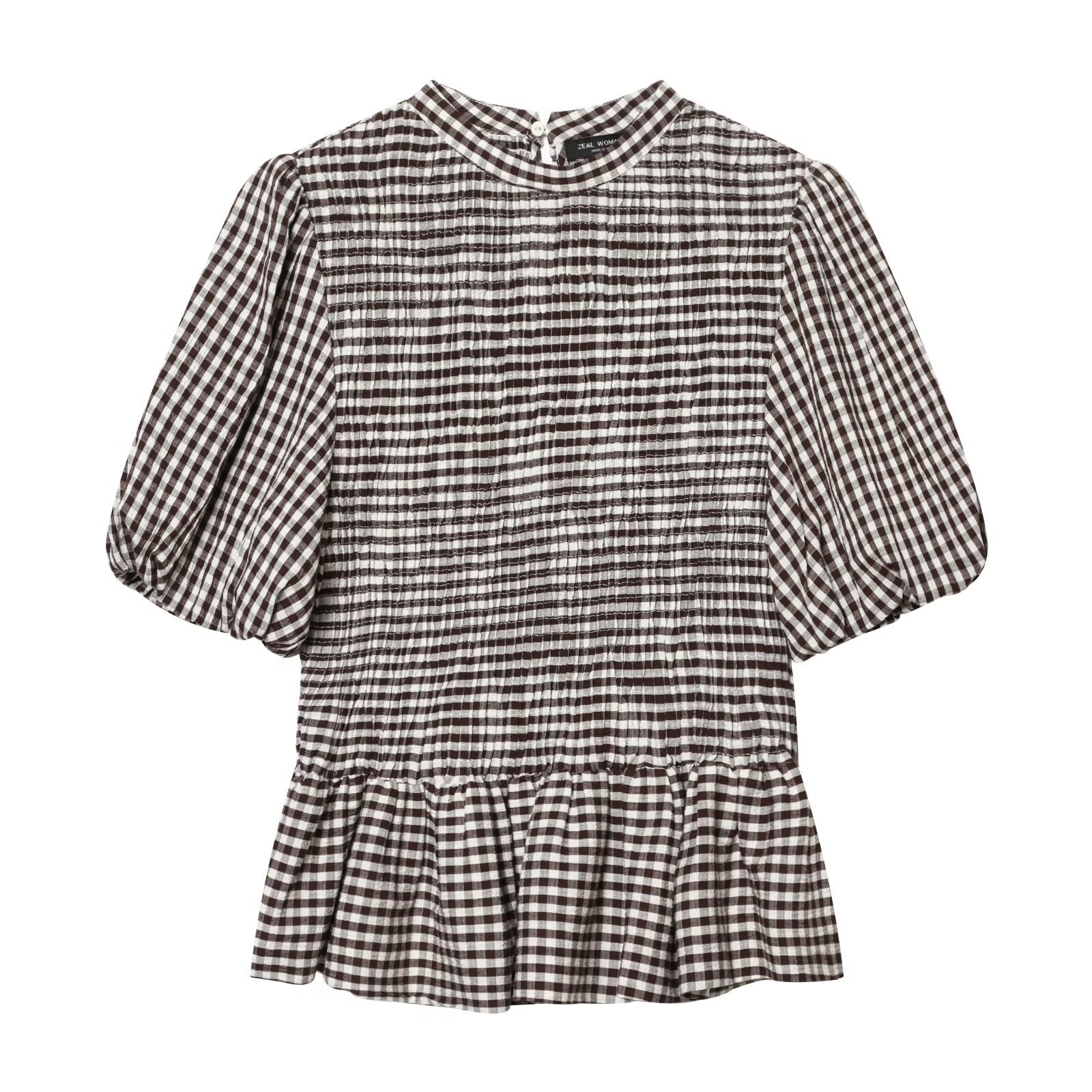 Ladies Vichy Mini Dress with Smocked Top and Balloon Sleeves Chichicherry