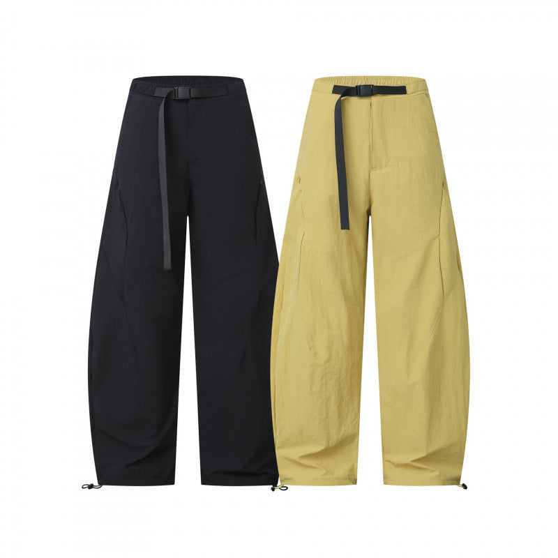 Women's Loose Cargo Pants with Drawstring Waist, Integrated Woven Belt, and Adjustable Cord Closures Chichicherry