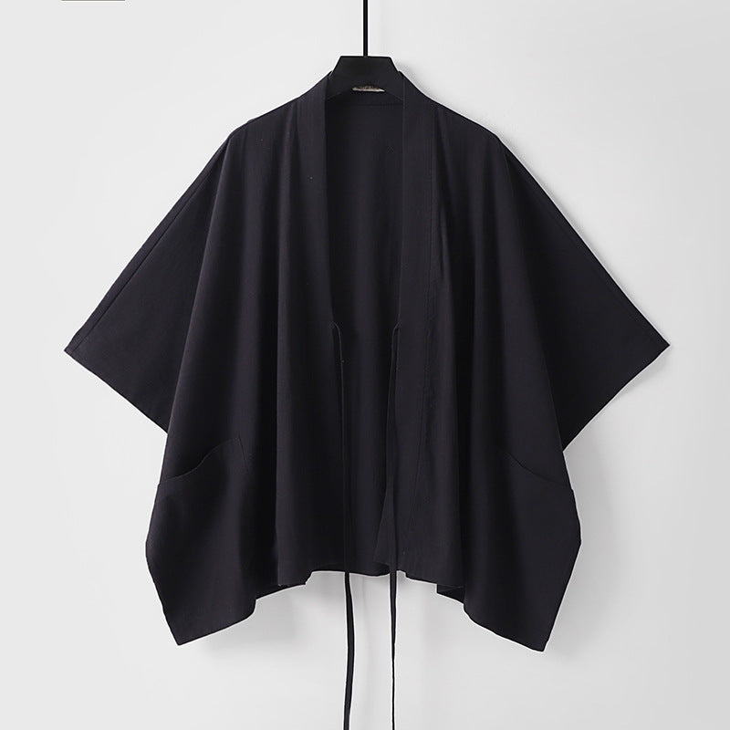 Women Oversize Kimono Cardigan with Tie and Patch Pockets Chichicherry