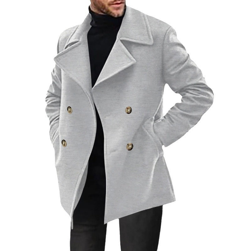 Men's Double-Breasted Tailored Peacoat with Wide Lapels and Pockets Chichicherry