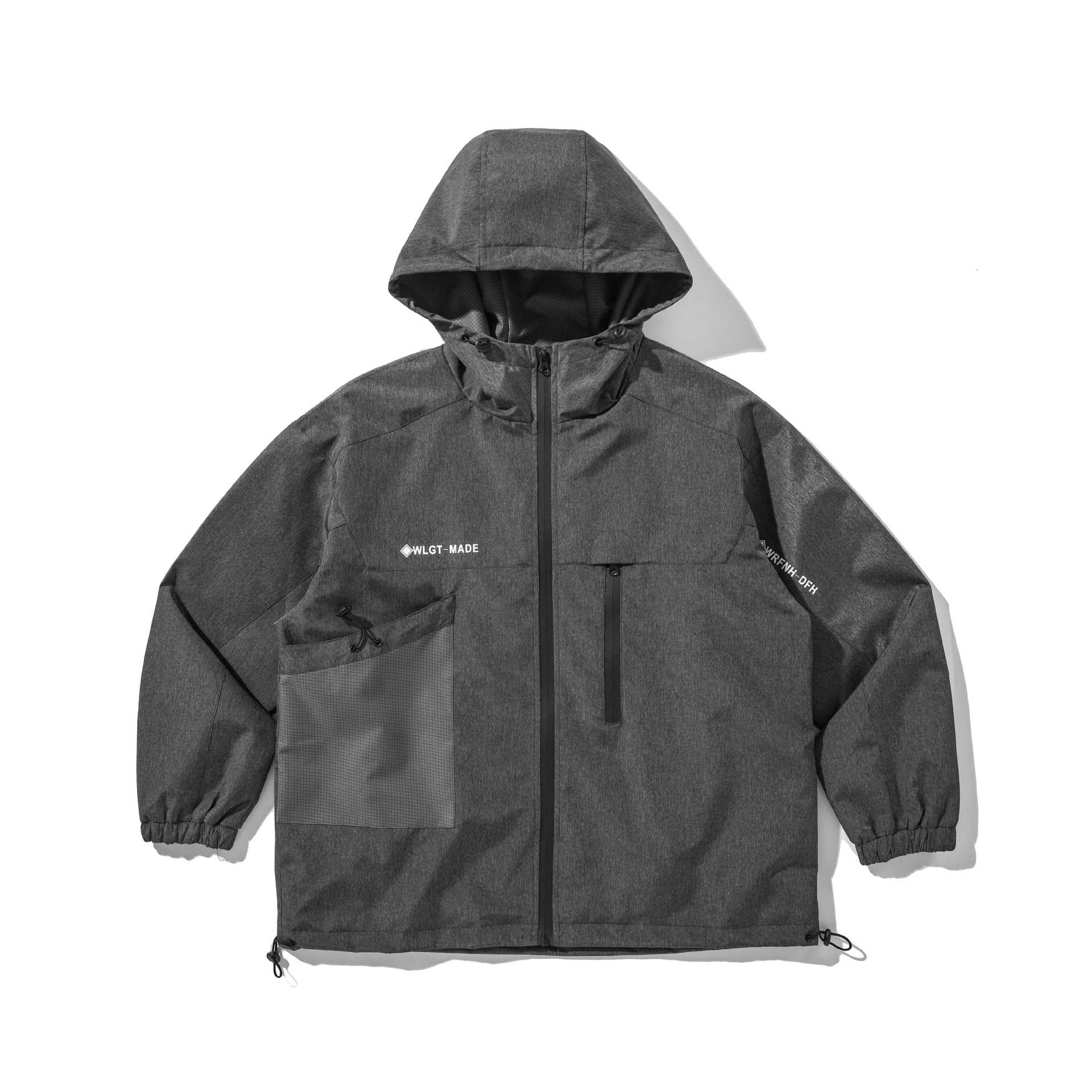 Unisex Technical Shell Jacket with Hood, Utility Pockets and Drawstring Chichicherry
