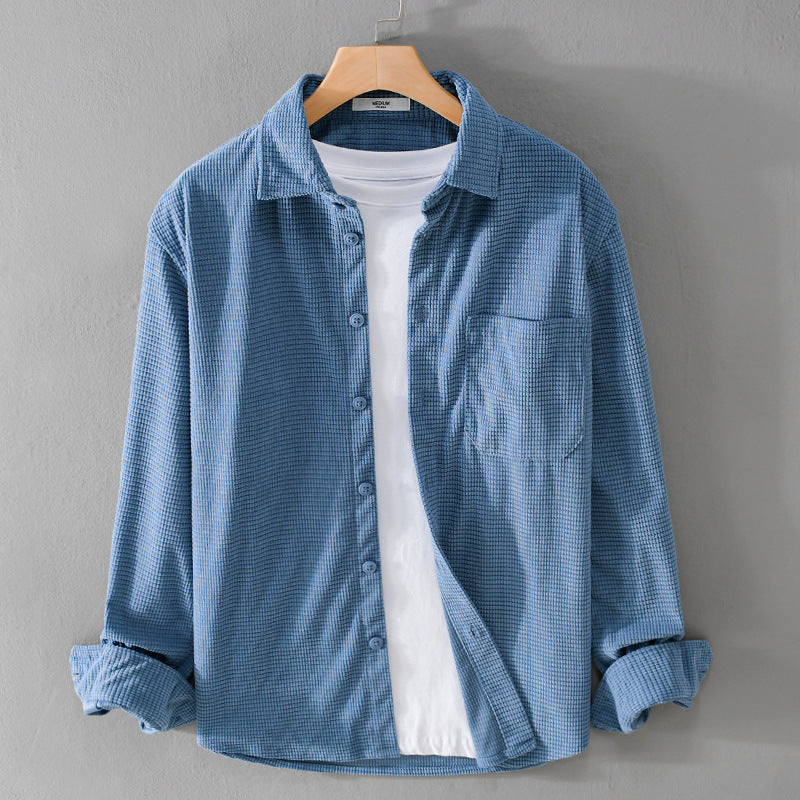 Men's waffle structure shirt jacket made of breathable cotton blend with patch chest pocket Chichicherry