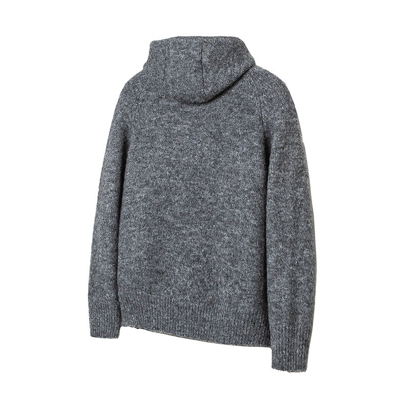 Men's chunky knit hooded cardigan with full button placket and ribbed cuffs Chichicherry