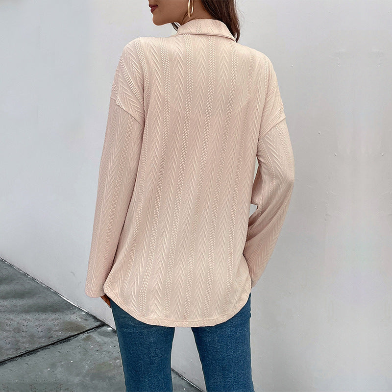 Women's Textured Overshirt Jacket with Zigzag Structure, Chest Pockets and Loose Fit Chichicherry