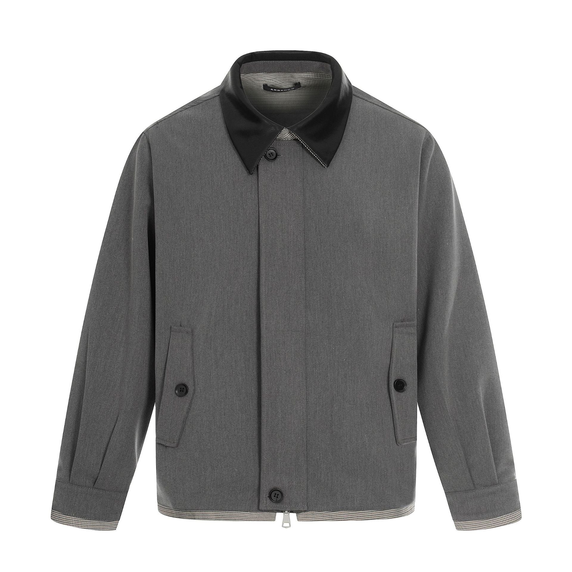 Men's short technical blouson made of wool blend with contrasting lapel collar and two-way zipper Chichicherry