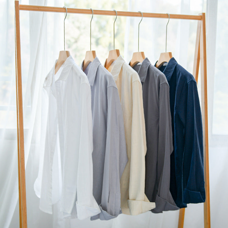 Men's Lightweight Crinkle Linen Cotton Shirt in Layering Style with Kent Collar Chichicherry
