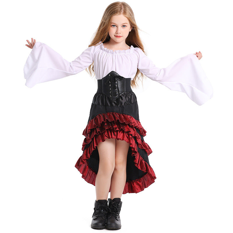 Girls Pirate Costume with Ruffled Skirt and Detail-Loving Top Chichicherry
