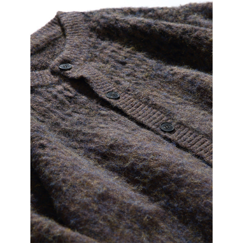 Women's Chunky Knit Oversized Cardigan in Mohair Look with Round Neckline and Button Placket Chichicherry