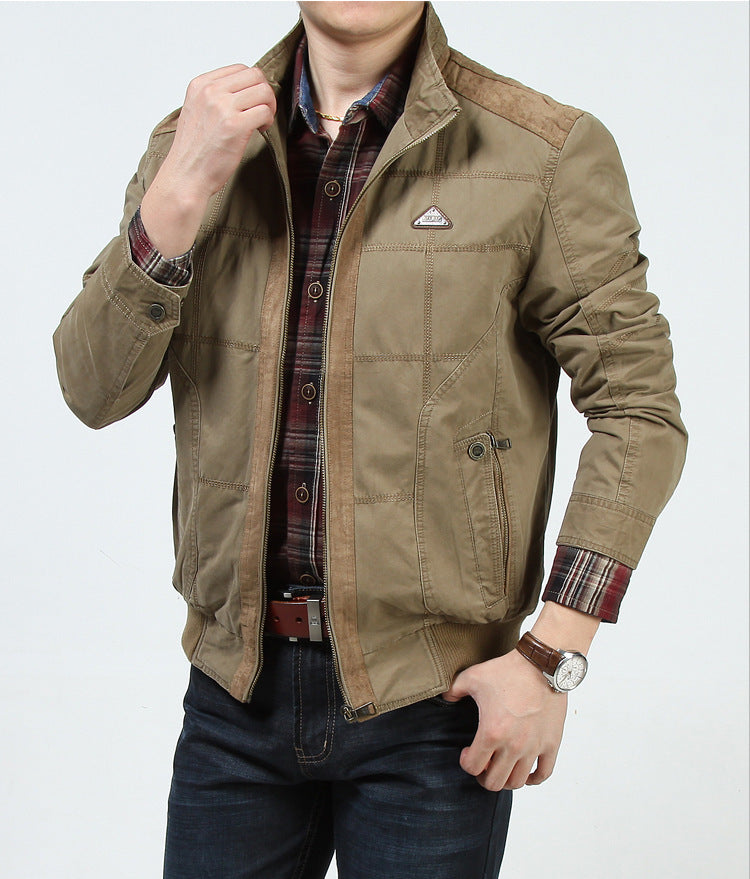 Men's casual field jacket made of canvas with quilted panel structure and stand-up collar Chichicherry