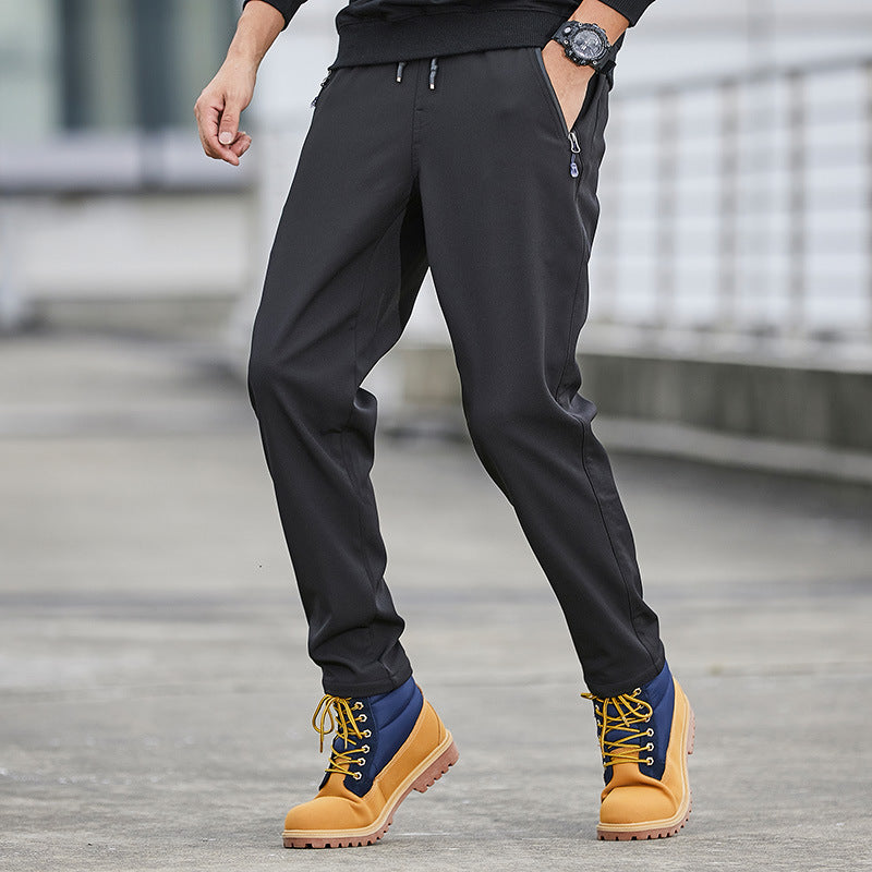 Men's Technical Softshell Jogging Pants with Water-Repellent Membrane, Zipper Pockets and Elastic Drawstring Waist Chichicherry