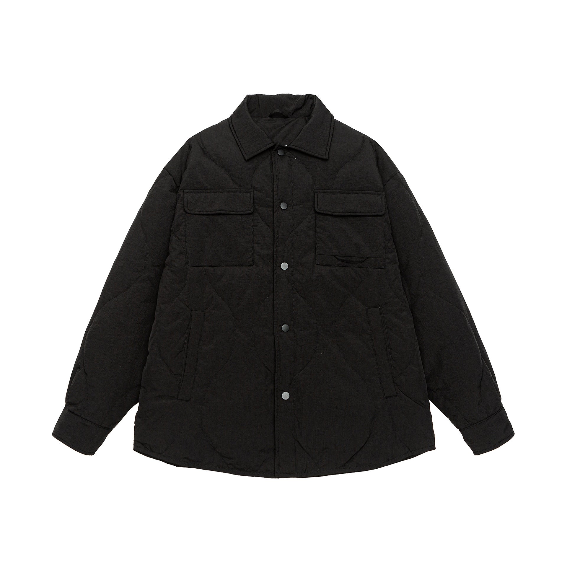 Men's Quilted Oversized Shirt Jacket with Quilting, Snap Buttons, and Chest Pockets Chichicherry
